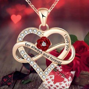 Elegant, Gorgeous, Stylish, Heart-warming Rose Pendant Necklace I Love You Forev